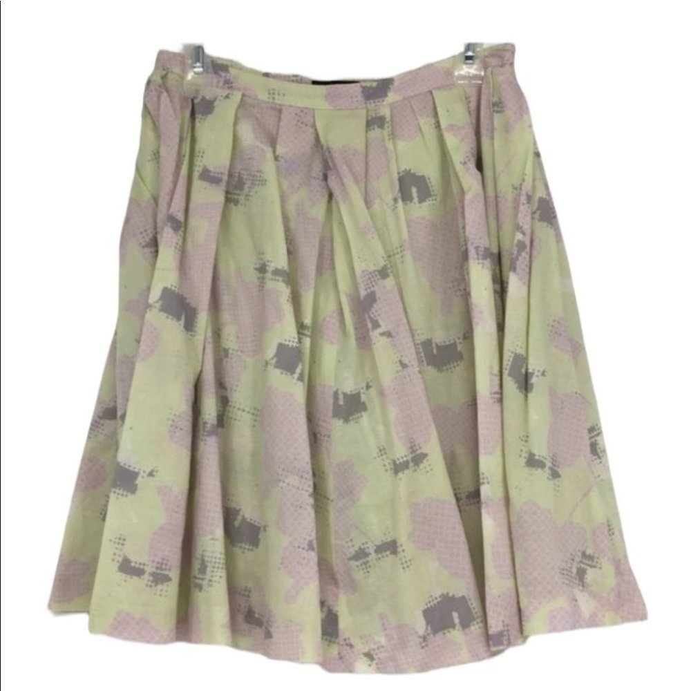 Club Monaco pastel abstract print  pleated circle skirt chartreuse pink